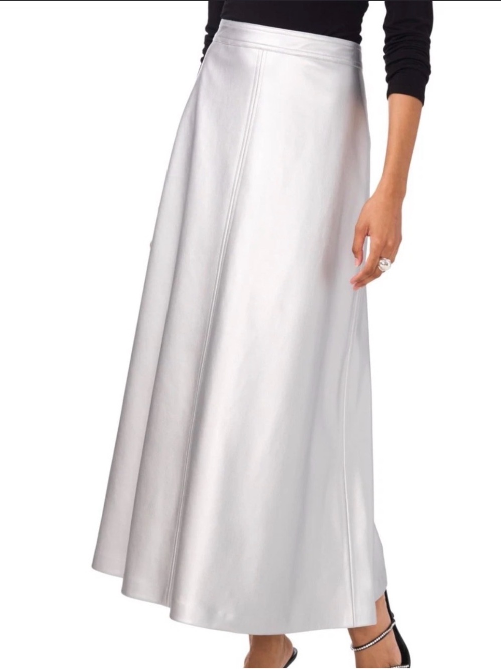 NWOT, Vince Camuto Women's Silver Faux-Leather Seamed Maxi Skirt. Size S